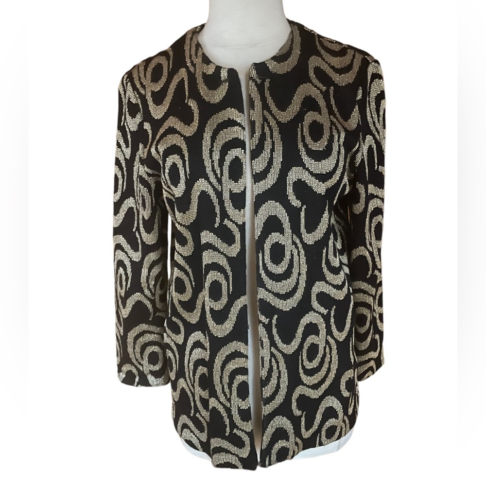 Vintage Charleston Rags Gold Metallic Sparkly Open Cardigan